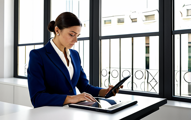 Modern Office Scene**

"A professional businesswoman in a modest, stylish business suit, working at a sleek desk in a bright, modern office in Madrid. Large windows overlook the Gran V&iacute;a. She is analyzing charts on a tablet. Fully clothed, appropriate attire, safe for work, perfect anatomy, natural proportions, professional photography, high quality, family-friendly."

**