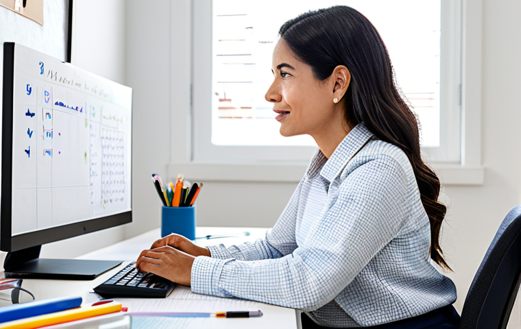 온라인 학습의 인지 심리학적 접근 방법 - Optimized Virtual Workspace**

"A bright, modern home office setup. A businesswoman wearing a modest...