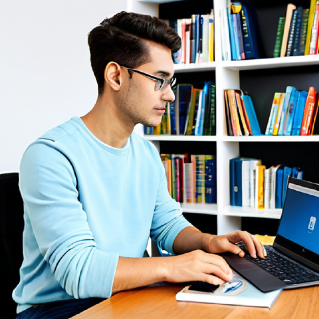 온라인 학습의 필수 아이템 도구와 자료 - Online Learning Platform User**
"A student fully clothed, wearing casual attire, focused on a lapto...
